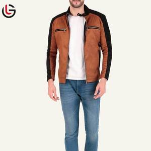 Chaqueta de bombardero de cuello alto de lona ajustada de cuero genuino estilo cremallera informal de punto sólido para hombre para invierno Moto & Biker - Product Image 4