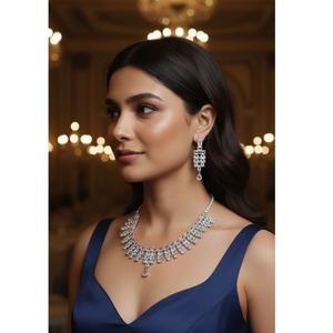 Conjunto de collar y aretes Blush Royale Diamond Sparkle, hecho de diamantes blancos de primera calidad, tallados para fiestas y bodas. - Product Image 1