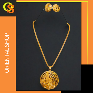 Ensemble de boucles d'oreilles collier de style indien serti de boucles d'oreilles collier à la mode plaqué or 22Ct pour les femmes portent des bijoux - Product Image 2