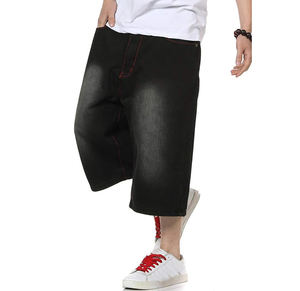 Shorts décontractés en toile noire unie déchirés et brodés pour hommes, taille mi-haute, extensibles, respirants, séchage rapide, nouvelle collection 2026 – Vente Flash - Product Image 5