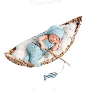 Accesorios de fotografía para recién nacidos con forma de barco caprichoso nostálgico, cesta tejida, accesorio de barco para dormitorio, cama, sala de estar, uso al aire libre - Product Image 1