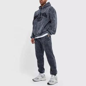 Conception de logo de marque personnalisée 66% coton 34% polyester gris chiné foncé coupe chaude standard vêtements de sport survêtement en polaire technique - Product Image 6