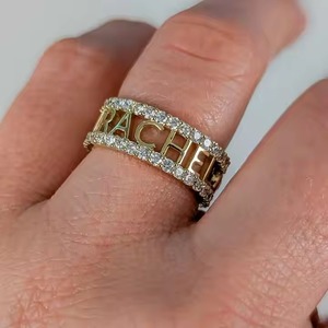 Personalizado 14K oro amarillo eternidad, anillo vermeil fecha personalizada fuentes símbolos número romano nombre laboratorio joyería diamante anillo - Product Image 6