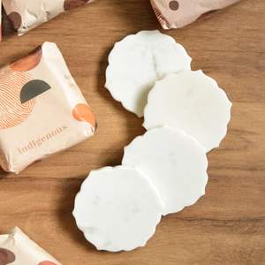 Modern Round <b>White</b> Stone <b>Coasters</b> Classic Style Wholesale Tabletop Mats & Pads for Tea Home Decor Kitchen Use - Product Image 2