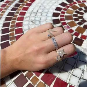 แหวนรูปดาวแบบเปิดสีทอง14K แหวนแต่งงานสำหรับงานหมั้นรูปท้องฟ้าประดับเพชรสำหรับห้องแล็บของขวัญเครื่องประดับสุดหรู - Product Image 3