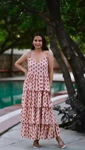 Elegant High Midi Sexy Style Women's Organic Cotton Maxi Dress Block Print Floral Pattern Washable for Every Occasion - Product Image 3