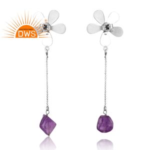 Pendientes de plata de ley 925 con amatista natural, diseño personalizado de última moda, para mujer, joyería personalizada, regalo para ella. - Product Image 2