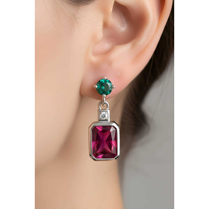 Pendientes de Plata de Ley 925 con Diamantes en Colores Esmeralda y Rubí, Recién Llegados de Turquía - Product Image 3