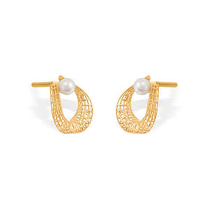 Boucles d'oreilles créoles et huggies en or avec perles - Product Image 4