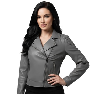 Blouson de moto en cuir gris sur mesure pour femmes, vente en gros en vrac, prix d'usine, style motard authentique, veste tendance pour femmes, OEM - Product Image 1