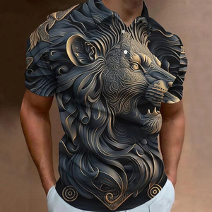 Retro Men's Spandex/Cotton <b>Canvas</b> Button-Up Shirt 3D <b>Animal</b> Print Short Sleeve Breathable Embroidered Knitted Gothic Fashion - Product Image 6