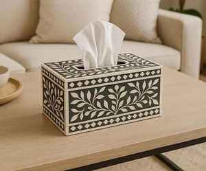 Elegante caja de pañuelos hecha a mano estilo hueso, cubierta de caja de pañuelos decorativa de lujo con incrustaciones de hueso o artesanía de hueso de camello - Product Image 5