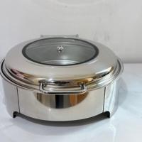 Ensemble de réchauds de buffet ronds en acier inoxydable argenté de luxe avec chauffage électrique, capacité de 6 L, pour usage en restaurant