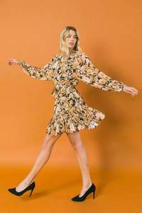 Vestidos Elegantes y atractivos para mujer, vestidos elegantes con cuello redondo y estampado Floral de manga larga con volantes, ropa informal 2023 - Product Image 6