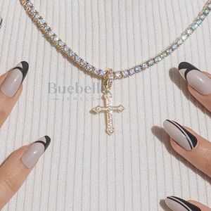Collier pendentif croix celtique en argent sterling 925 plaqué or 18 carats VVS Moissanite Micro BIJOUX BUEBELLA Style Hiphop pour femmes - Product Image 2