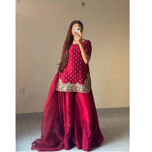 D FASHION GURU, costume Salwar Kameez en crêpe pur de la meilleure qualité, ensemble avec broderie Zari, dupatta en organza, vêtements de fête, de mariage et d'événements pour femmes - Product Image 1