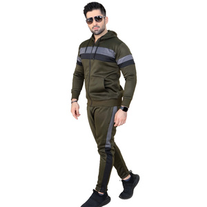 Ensemble de survêtement à capuche pour homme avec veste à fermeture éclair et pantalon de jogging à rayures Vêtements de sport athlétiques décontractés Tenue d'entraînement sportif - Product Image 1