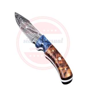 Cuchillo de caza de hoja fija, cuchillo desollador de acero de Damasco para acampar al aire libre, cuchillos desollados para acampar de espiga completa - Product Image 2