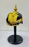 Casque d'officier allemand Pickelhaub en cuir Pickelhaube Casque impérial prussien noir et or