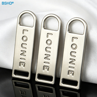 Tirette de fermeture éclair métallique personnalisée en alliage de zinc brossé argenté avec logo gravé, accessoires de luxe pour sacs à main, fabricant OEM ODM