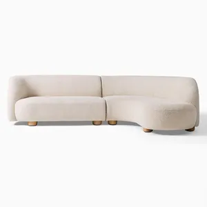 Modern L Shape White Boucle Curved Chaise Sectional Sofa Velvet Sofa for Living Room Furniture