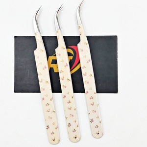 Pince à épiler professionnelle pour extensions de cils en acier inoxydable, pointe incurvée de précision, revêtement papier, pour volume de cils, pour salon, OEM Revamp - Product Image 1