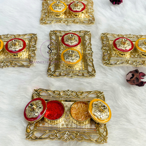 Plateau de Kumkum et Chawal en plaqué or et plaqué or et beau motif Thali's pour les saisons Puja et Festivals - Product Image 6