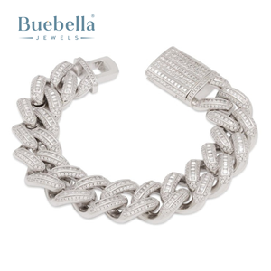 Venta caliente 18MM 18K chapado en oro 925 Plata VVS moissanita y Baguette helado Miami pulsera de eslabones cubanos - Product Image 5