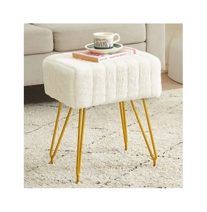 Tabouret de bar ottoman de qualité supérieure au design de luxe plateau en velours blanc support en métal doré brillant mini tabouret à prix de vente de qualité supérieure - Product Image 1
