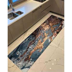 Alfombra Abstracta de Mármol: Gris, Dorado y Brillante - Decoración Moderna para el Hogar, Alfombra Impresa, con Pelo Suave - Product Image 4