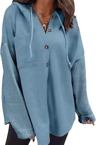 Sudadera estampada de gran tamaño para mujer, sudadera holgada de manga larga informal con botón y bolsillo para Otoño e Invierno - Product Image 6