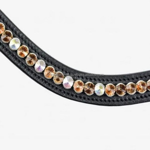 Banda de cejas de caballo de calidad superior de cuero genuino ecuestre de alta calidad con cadena de cristales multicolor en muchos colores Tamaño personalizado - Product Image 3
