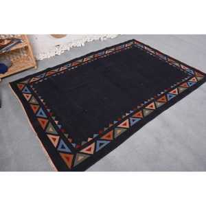 Alfombra Turca Vintage de 4.7x7 pies (144x212 cm), Alfombra Marroquí Negra - Product Image 4