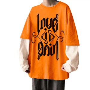 Antiarrugas 100% algodón serigrafiado Patchwork hombre manga larga DTG estampado camisetas hombres camiseta de gran tamaño para hombres - Product Image 1