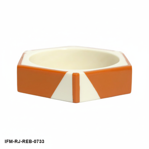 กำไลข้อมือเรซิ่นทรงหกเหลี่ยมสไตล์วินเทจ สีส้มและครีมแบบทูโทน กำไลหนาแน่นสไตล์เรโทรอาร์ตเดโค เครื่องประดับแบบซ้อนได้ - Product Image 3