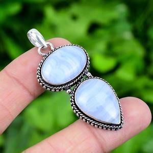 925 argent Sterling fait à la main bleu dentelle Agate pierre précieuse Spinner pendentif bijoux cadeau de fiançailles 925 estampillé argent pendentif bijoux - Product Image 3