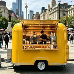 Mini Remolque <span class=keywords><strong>de</strong></span> Comida, Carrito <span class=keywords><strong>de</strong></span> Café Móvil, Cocina Exterior, Carrito Congelador Móvil con Cafetera y Refrigerador para Postres y Café - Product Image 6