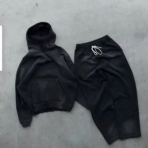 2025 alta calidad 400 GSM Sun Faded Wash Sudadera con capucha pantalones de chándal y Sudadera con capucha Conjunto personalizado lavado ácido desgastado chándal de gran tamaño - Product Image 6