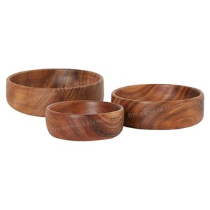 Juego de cuencos de madera de acacia hechos a mano de lujo, 3 colores Natural acabados en madera, suministros para restaurantes y hoteles, fabricante indio - Product Image 1