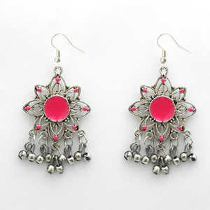 Jeweljunk Meenakari Boucles d'oreilles chandelier de mode plaqué rhodium Modèle 1312419-Design élégant d'inspiration afghane - Product Image 1