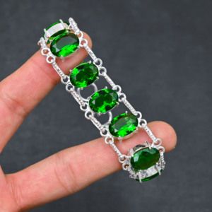 Green Peridot Lab Created <b>Bracelet</b> Sterling <b>Silver</b> 10X14 MM Oval Cut 8 Stone <b>Adjustable</b> 7-8 Inch IGI Certified Luxury Unisex - Product Image 3