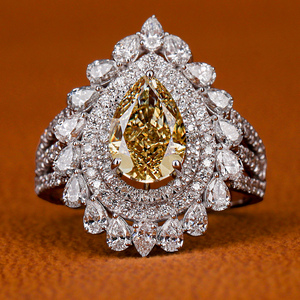 18K <b>Solid</b> Gold Yellow Pear Cut Lab Grown Diamond Double Halo Engagement Ring IGI Certified Diamond Engagement Gift Ring - Product Image 1