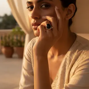 Anillo de Plata 925 con Ónice Negro para Mujer, Joyería Geométrica con Piedras Preciosas, Baño de Rodio, Material de Platino, Engaste de Ágata para Regalos - Product Image 2