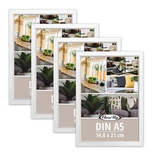 Ensemble de 4 cadres décoratifs en bois pour affiches, format DIN A5, 14,8 x 21 cm, blanc, pour l'affichage de photos - Product Image 1