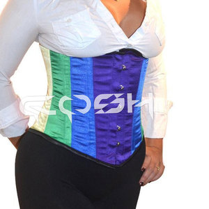 Corset de mode à rayures satinées multicolores sous le buste - Product Image 1
