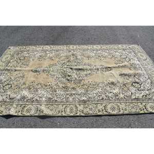 พรมตุรกีโบราณขนาดใหญ่ 5.3x9.7 ฟุต พรมขนสัตว์สีเบจ - Product Image 3