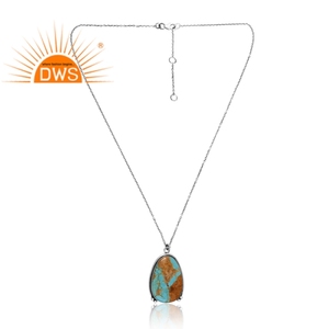 Handmade Design 925 Sterling Silver Natural Kingman Turquoise Gemstone <b>Pendant</b> <b>Necklace</b> For Women Custom Jewelry Supplier - Product Image 3