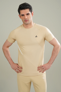 ชุดกีฬาผู้ชายสีเบจ เสื้อยืดแขนสั้นและกางเกงออกกำลังกาย แห้งเร็ว ชุดฟิตเนส แอคทีฟแวร์ เย็นสบาย โดย Ako - Product Image 2