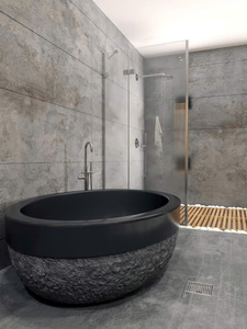 Baignoire autoportante en pierre de surface solide de luxe | Baignoire ovale moderne pour les projets de spa et d'hôtel de salle de bain - Product Image 1