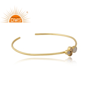 Último diseño hecho a mano 18K chapado en oro Natural Rainbow Moon Gemstone Cuff Bangle Demi Fine Jewelry Manufacturer - Product Image 2